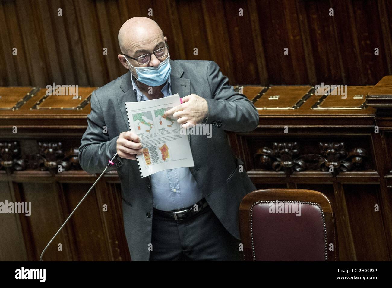 Roberto Monaldo / LaPresse 05-08-2021 Abgeordnetenkammer Rom (Italien) - Bericht des Ministers für ökologischen Übergang über Waldbrände im Bild Roberto Cingolani Stockfoto