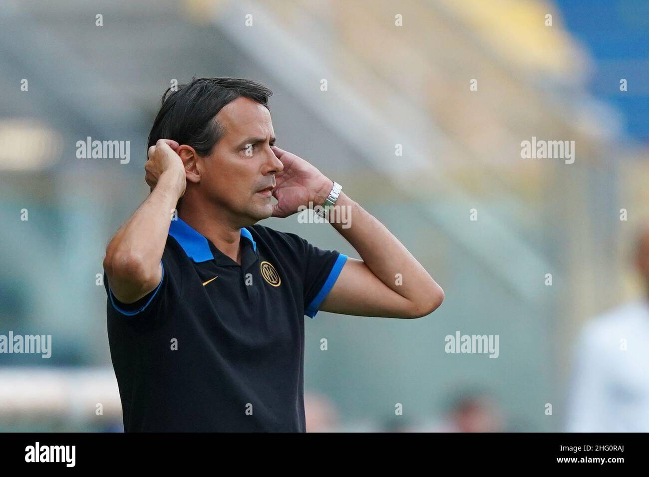 LaPresse - Spada August 8 , 2021 Parma ( Italien ) Sport Soccer Saison 2021-2022 Freundschaftsspiel Parma vs Inter im Bild: simone inzaghi Stockfoto