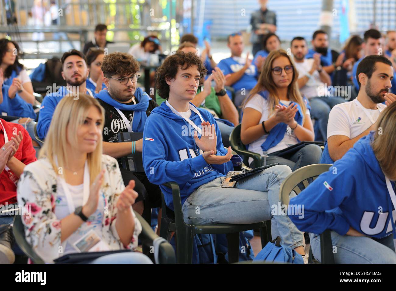 Foto Luigi Rega - LaPresse politica 10-09-2021 Cesenatico Uil Camp 2021 - Week end di formazione sindacale - Cesenatico Camping Village - Nella Foto: i corsisti - pubblico Foto Luigi Rega - LaPresse News 10-09-2021 Cesenatico Uil Camp 2021 im Bild: Gast 1 Stockfoto