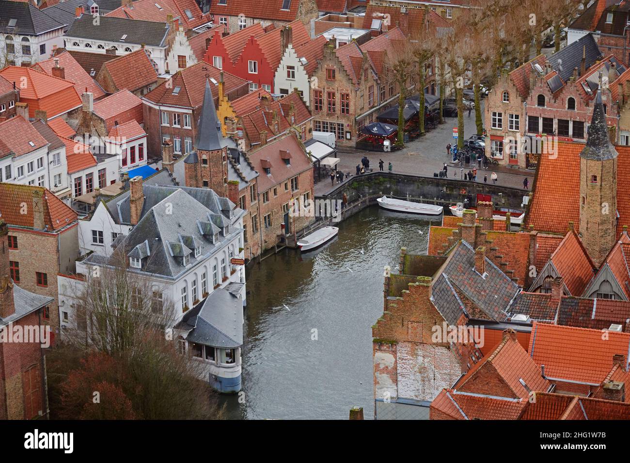 Hoher Winkel des Stadtzentrums von Brügge Stockfoto