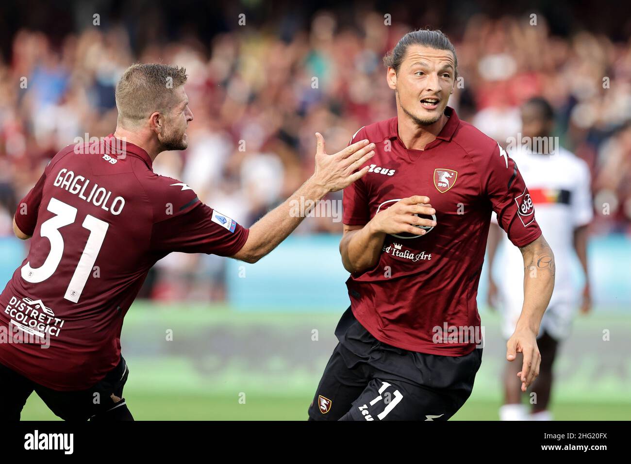 Alessandro Garofalo/LaPresse 02. Oktober 2021 Salerno, Italien Sportfußball Salernitana vs Genua - Italienische Fußballmeisterschaft Liga A 2021/2022 - Arechi Stadion. Im Bild: Milan Djuric (US Salernitana 1919); Stockfoto