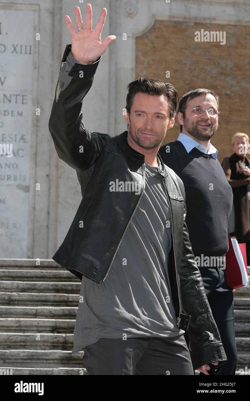 Hugh Jackman entdeckte in Rom die Werbung für seinen neuen Film 'X-Men Origins: Wolverine'. Stockfoto