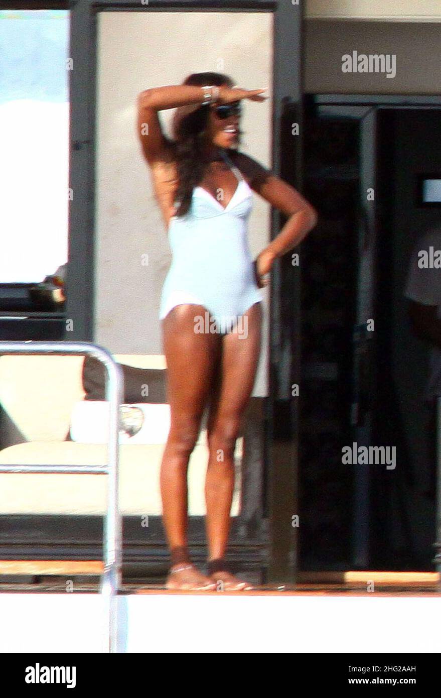 Naomi Campbell auf einer Yacht in Formentera, Spanien Stockfoto