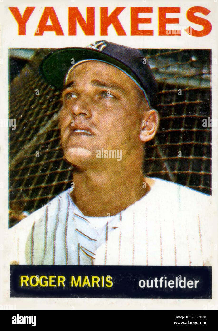 Eine 1964 Topps Baseballkarte mit Roger Maris und den New York Yankees. Stockfoto