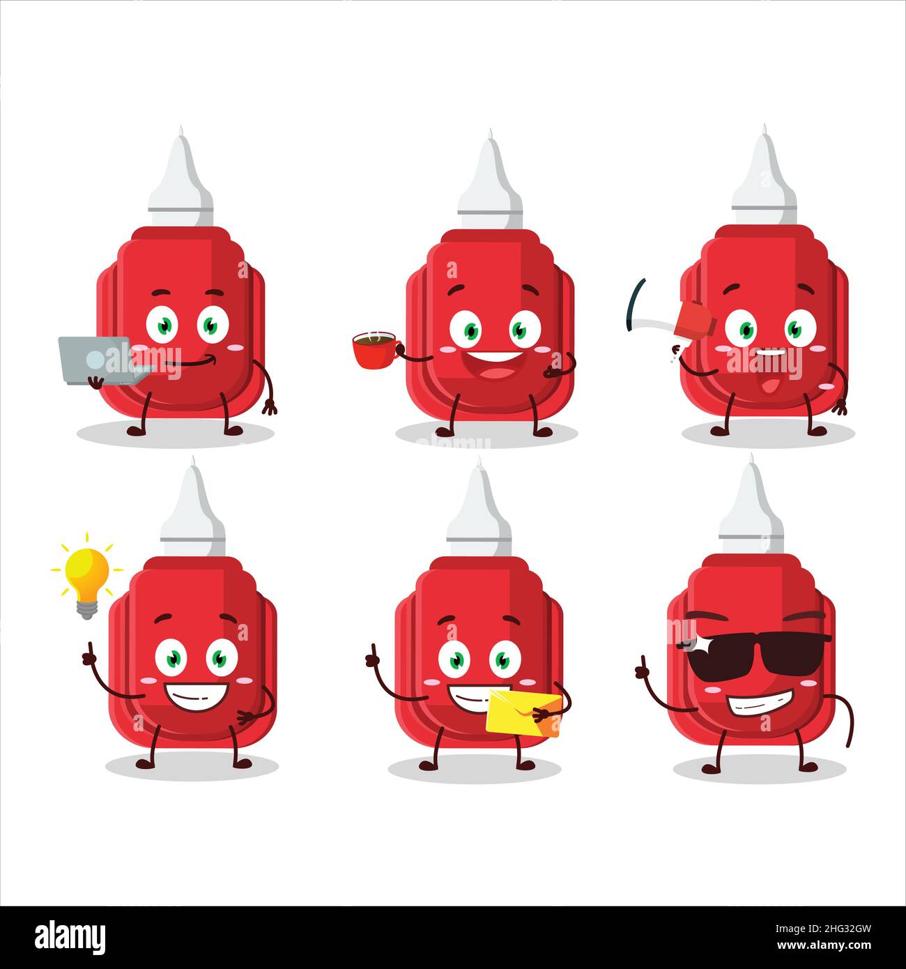 Rote Korrektur Stift Cartoon-Figur mit verschiedenen Arten von Business-Emoticons. Vektorgrafik Stock Vektor