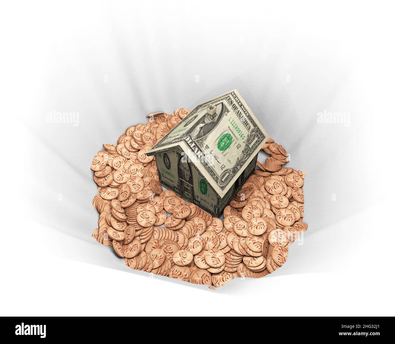 Money Pit: Eine Illustration, die sich auf die Kosten des Eigenheims bezieht. Stockfoto