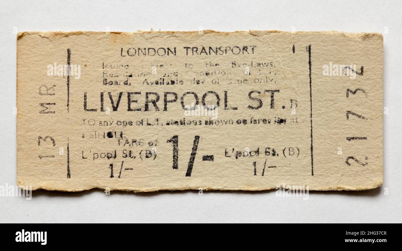 Old 1960s London Undergound Railway Ticket - Liverpool Street Station Stockfoto