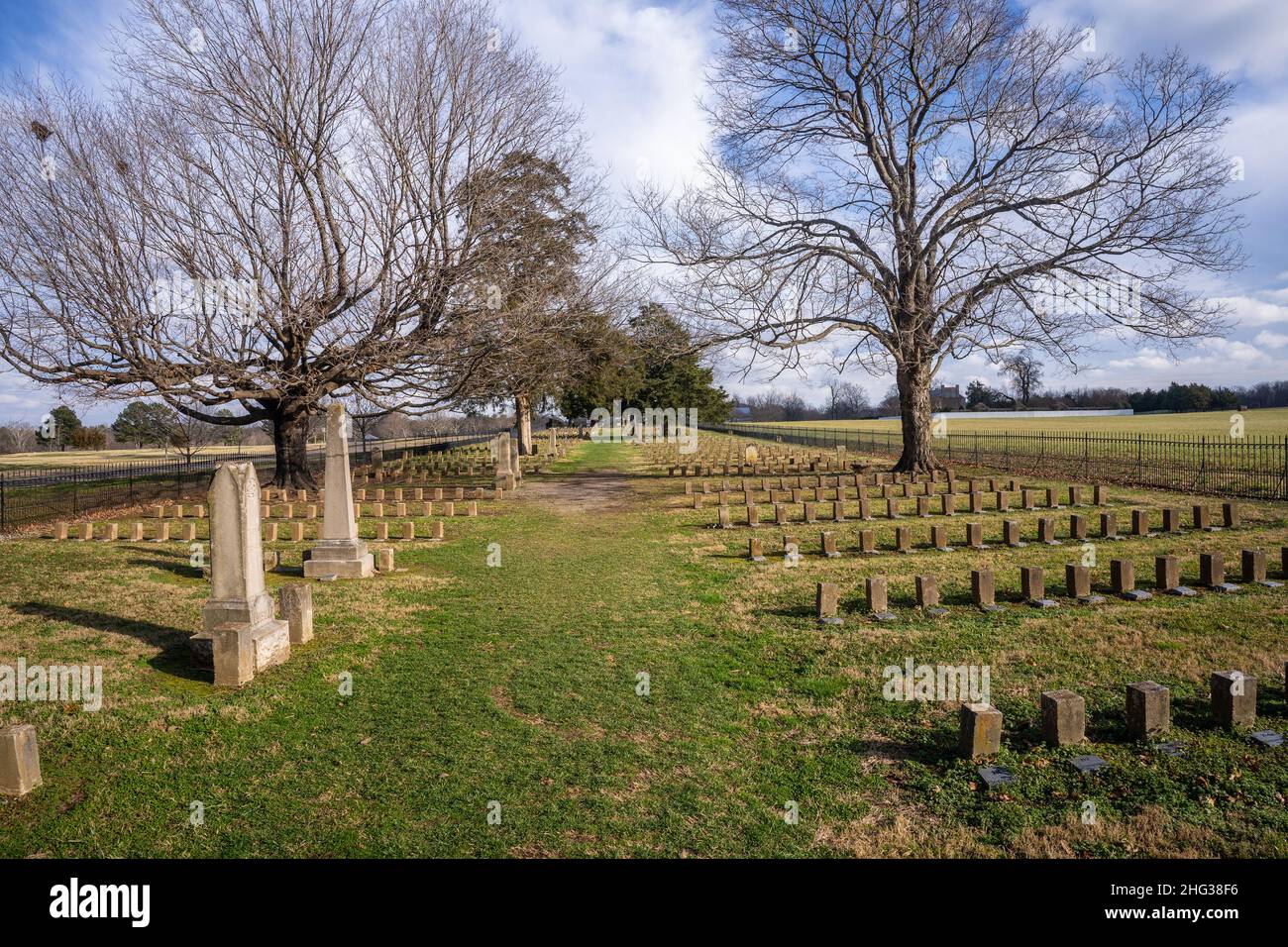 Der McGavock Confederate Cemetery befindet sich in Franklin, Tennessee. Es wurde im Juni 1866 als privater Friedhof auf dem vom McGavock gestifteten Land gegründet Stockfoto