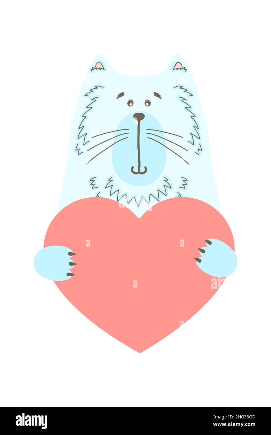 Niedliche Cartoon Katze mit einem Herz Zeichen mit Kopierraum. Set valentinstag Grußkarte Banner Einladung Flyer Broschüre. Cartoon handgezeichneten Stil. L Stock Vektor