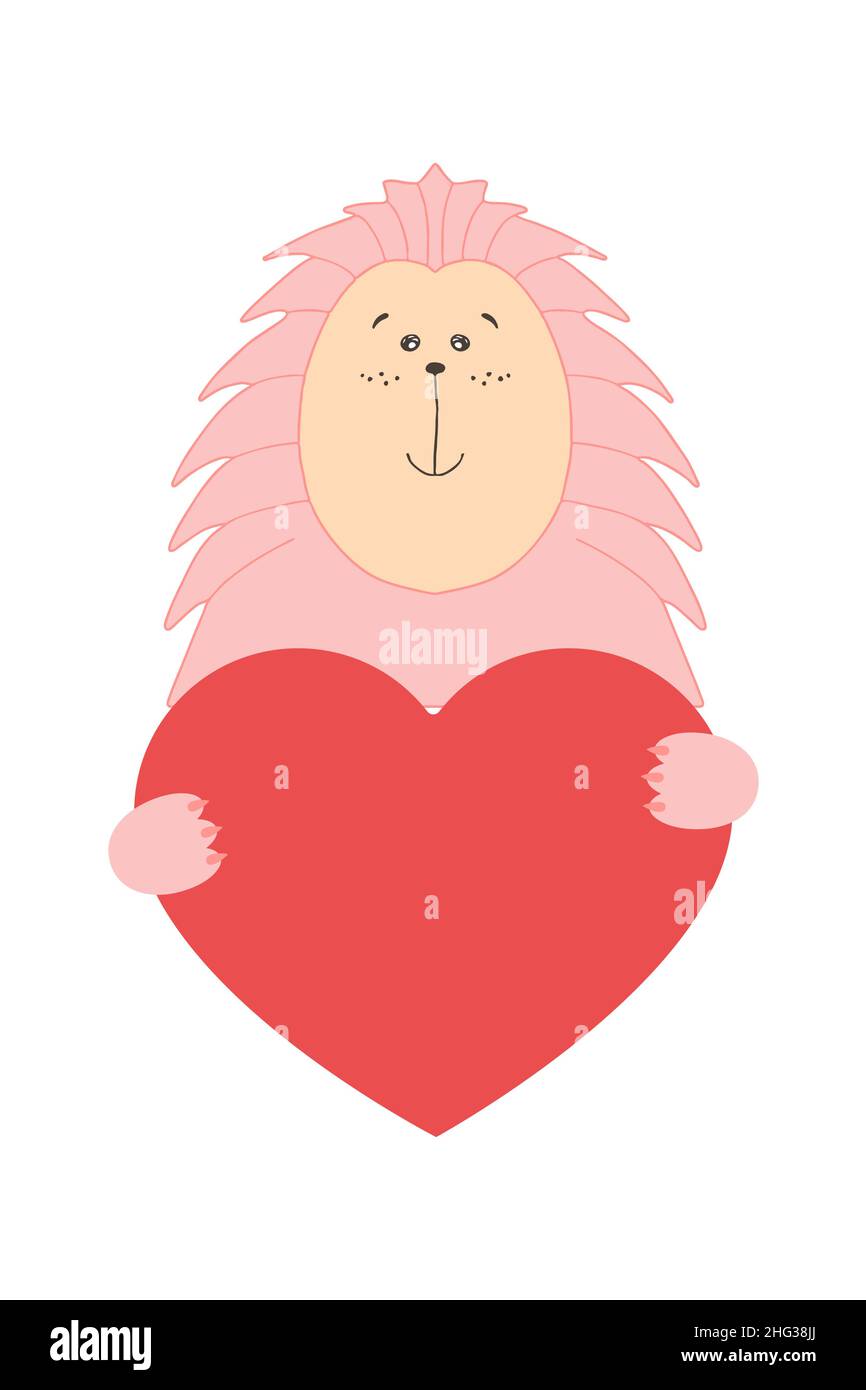 Niedlichen Cartoon Igel Stachelschwein Tier hält ein Herz Zeichen mit Kopierer Platz. Set valentinstag Grußkarte Banner Einladung Flyer Broschüre. Cartoon Stock Vektor