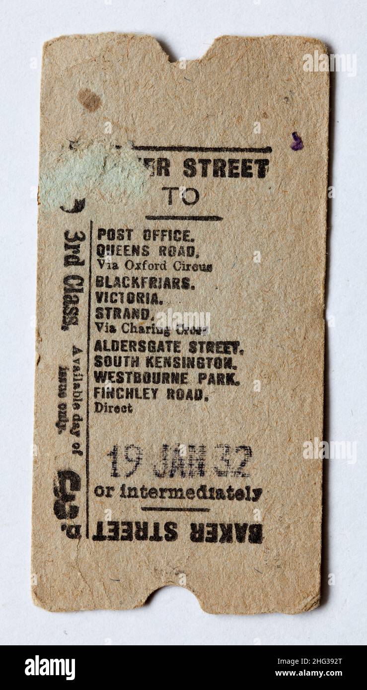 1930s London Transport Railway Ticket Stockfoto