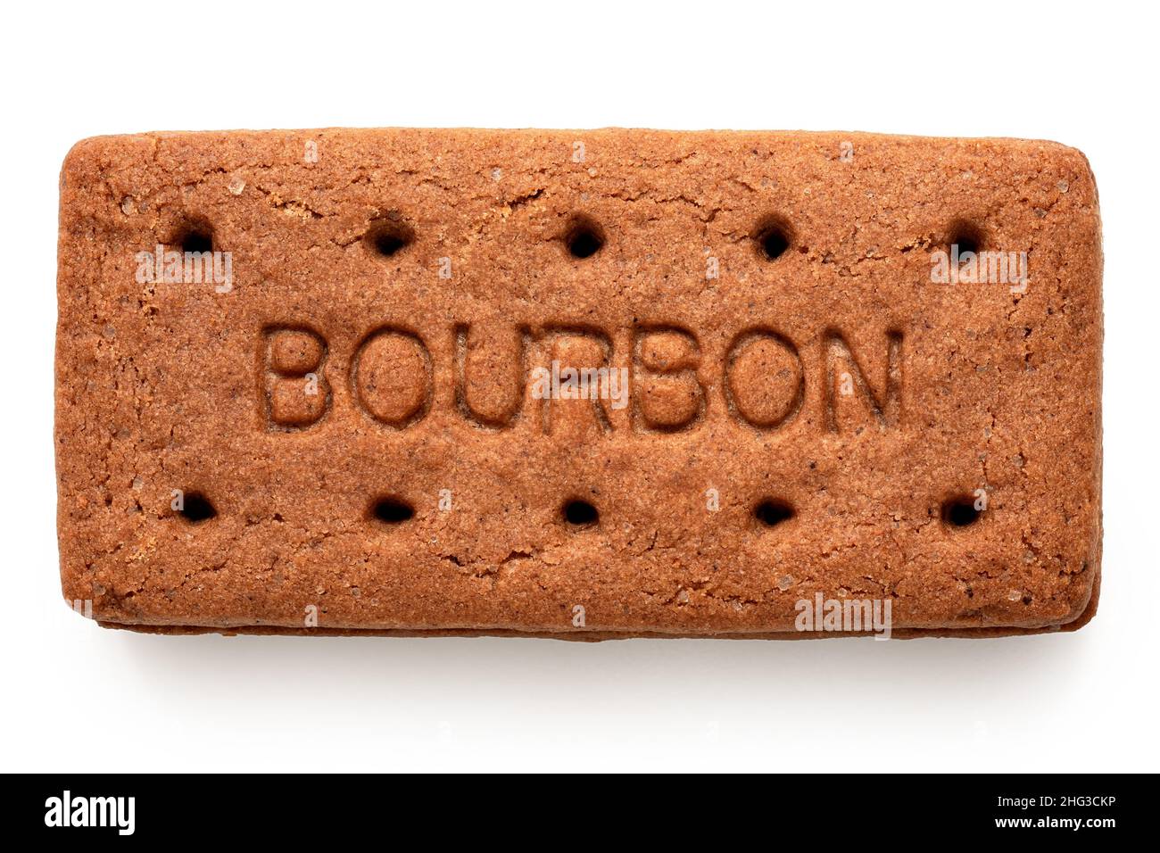 Bourbon Schokoladencreme-Keks isoliert auf weiß. Draufsicht. Stockfoto