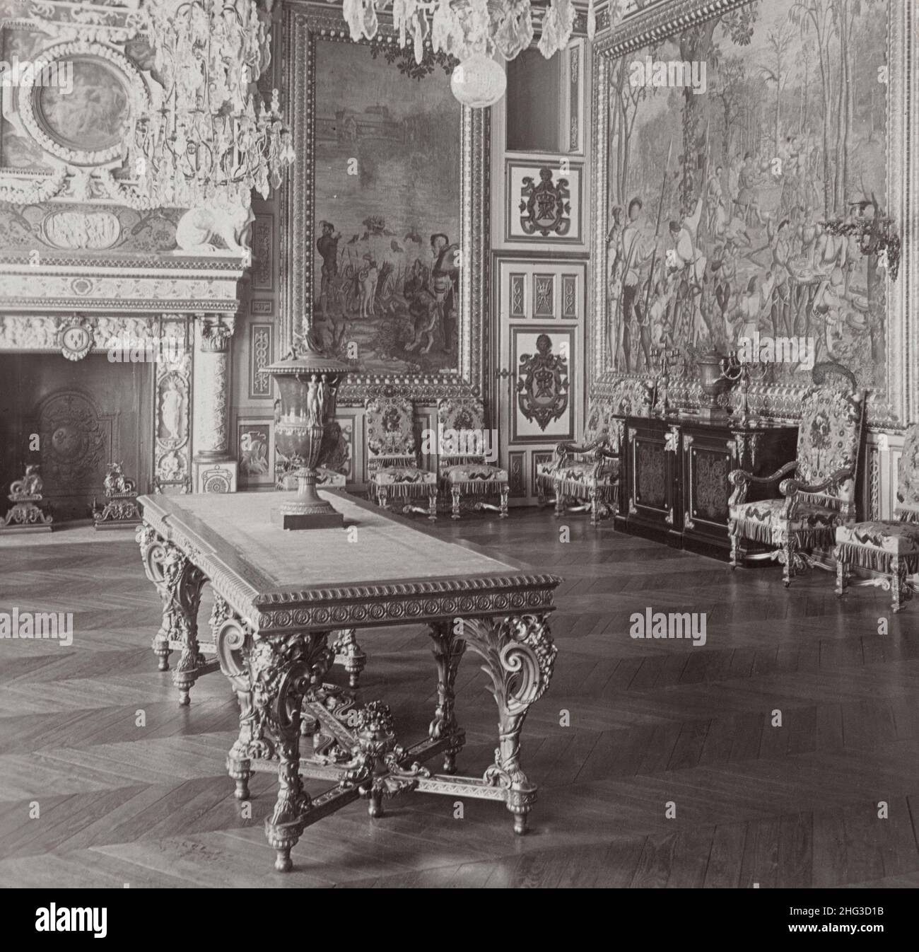 Vintage-Foto des königlichen Palastes, Empfangsraum von Marie Antoinette, Fontainebleau, Frankreich. 1897 Stockfoto