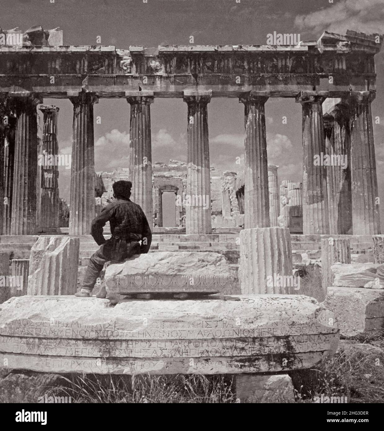 Vintage-Foto vom östlichen Ende des Parthenon, Akropolis, Athen, Griechenland. 1900s Stockfoto