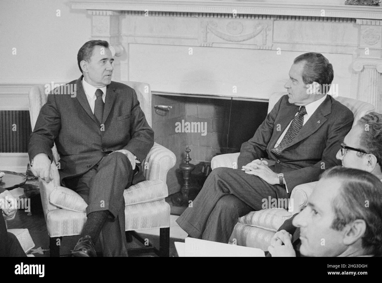Vintage-Foto des sowjetischen Außenministers Andrei Gromyko und des Präsidenten Richard M. Nixon. 4. Februar 1974 Stockfoto