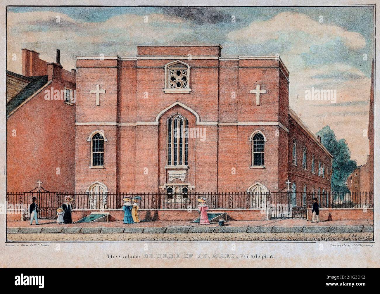 Die katholische Kirche St. Mary, Philadelphia. 1830, von William L Breton, um 1773-1855 Künstler. Dieses Bild zeigt die römisch-katholische Kirche von Saint Stockfoto