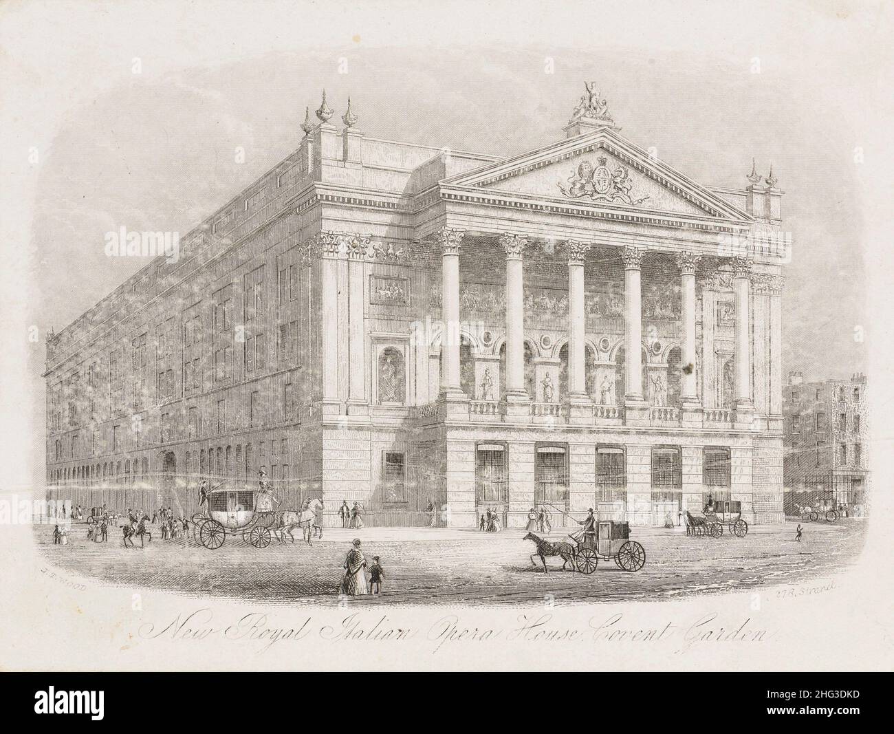 Gravur der Covent Garden Opera in London. 1862 das Royal Opera House (ROH) ist ein Opernhaus und ein bedeutender Veranstaltungsort für darstellende Kunst in Covent Garden, centr Stockfoto