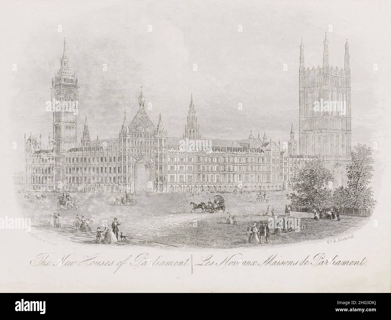 Gravur der Ansicht des Parlamentsgebäudes in London. 1862 Stockfoto