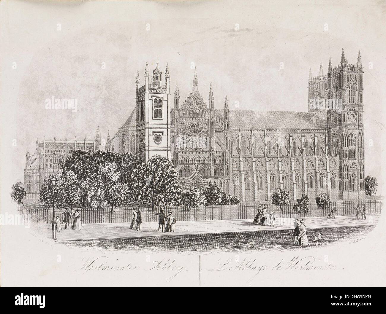 Kupferstichansicht der Westminster Abbey im 19th. Jahrhundert. London, Großbritannien. 1862 Westminster Abbey ist eine große, hauptsächlich gotische Abteikirche in t Stockfoto