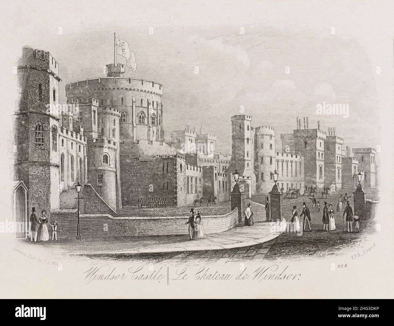Gravur der Ansicht des Windsor Castle. London, Großbritannien. 1862, Wood's Illustrated Guide nach London. Windsor Castle ist eine königliche Residenz bei Winds Stockfoto