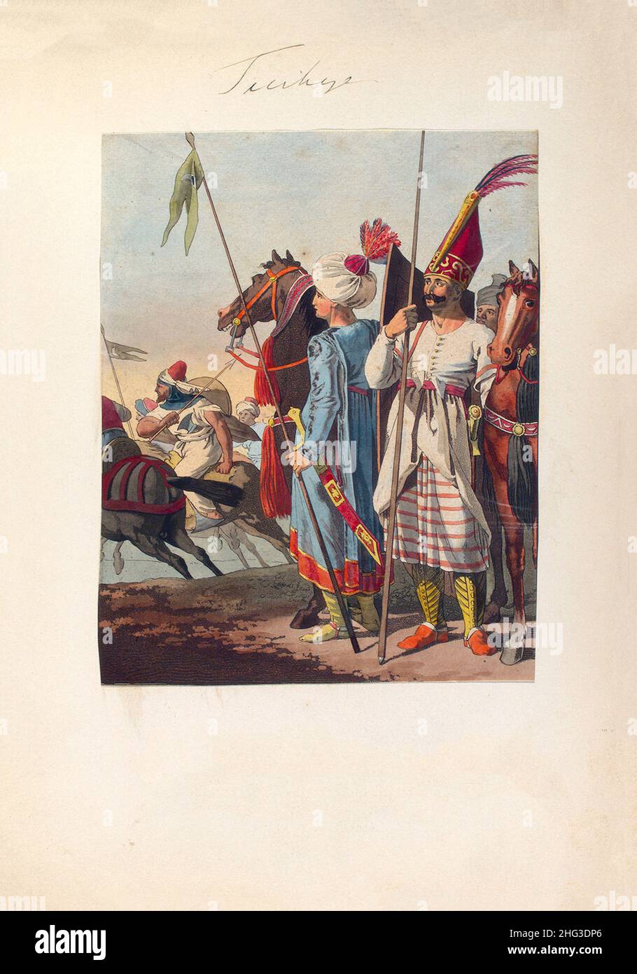 Lithographie der türkischen asiatischen leichten Kavallerie des Osmanischen Reiches des 17th-18th Jahrhunderts. 1910 Stockfoto