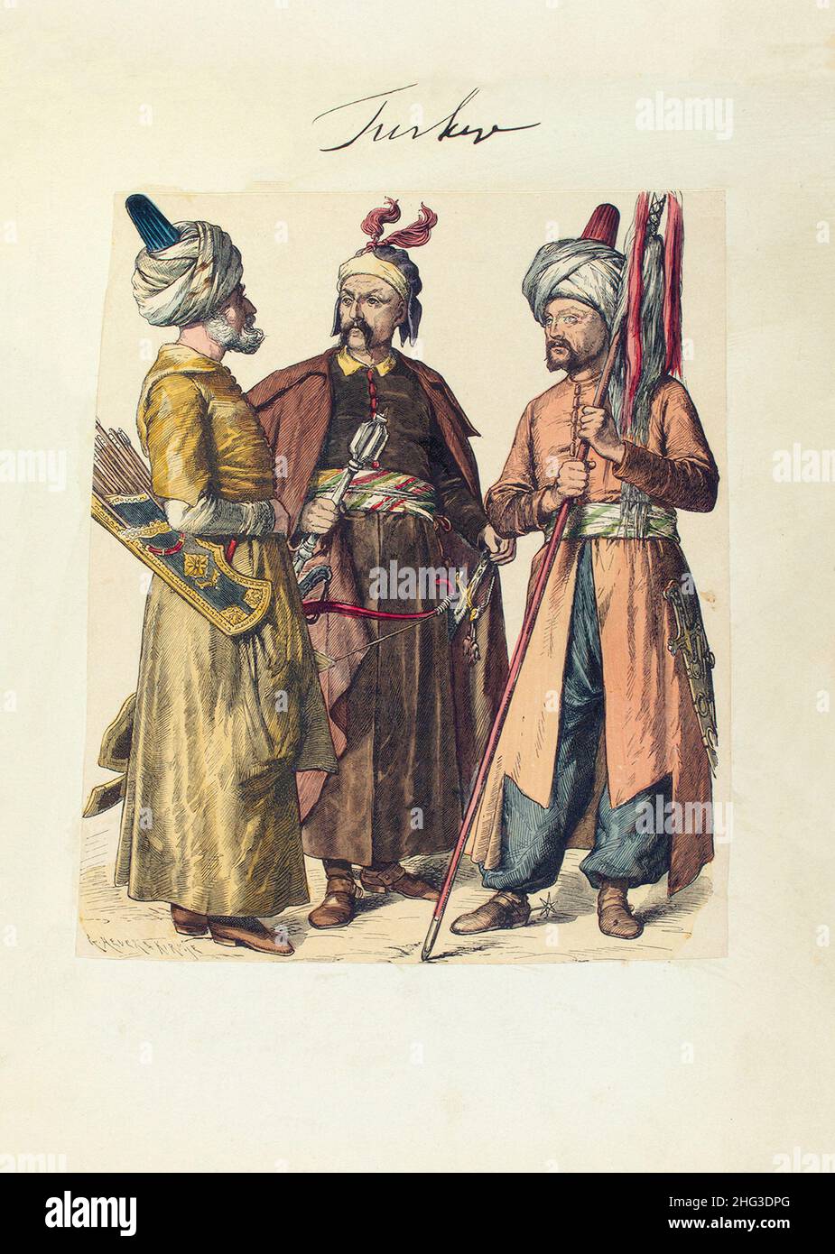 Lithographie der türkischen Armee (osmanische Truppen) von 1600-1805. 1910 Stockfoto
