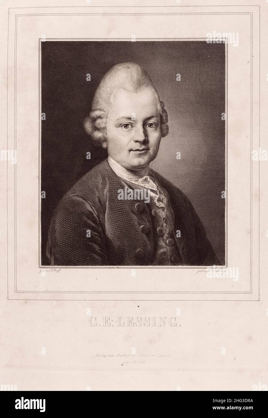 Porträt von Gotthold Ephrem Lessing. 1835-1850, von Lazarus Gottlieb Sichling (1812-1863) – Grafiker. Gotthold Ephraim Lessing (1729–1781) war ein Stockfoto