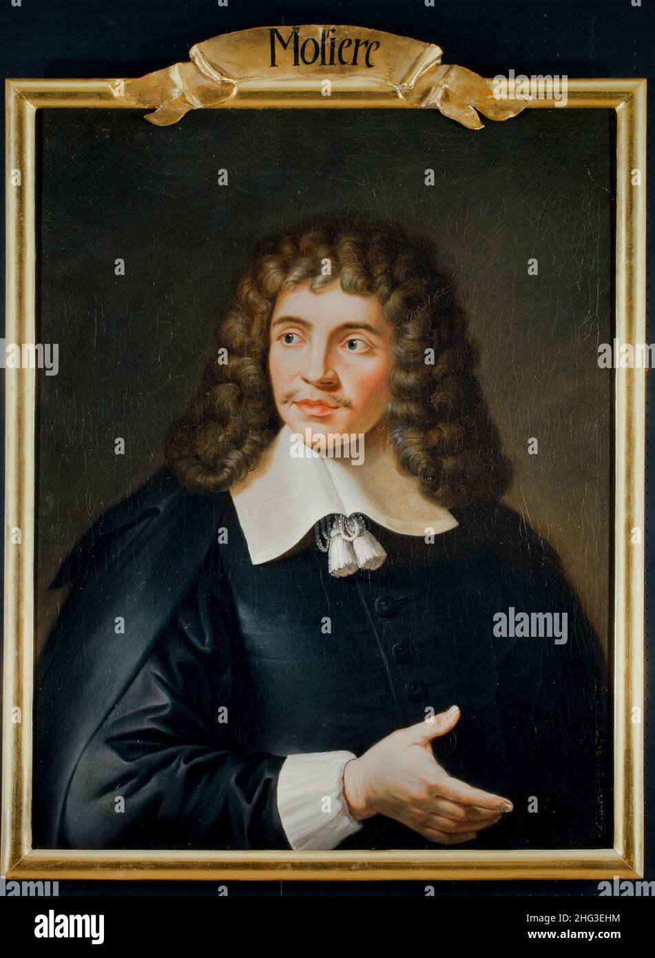 Das Ölgemälde von Iohann Baptista Postquelin von Moliere aus dem 19th. Jahrhundert. Jean-Baptiste Poquelin (1622 – 1673), bekannt unter seinem Künstlernamen Molière, war ein F Stockfoto