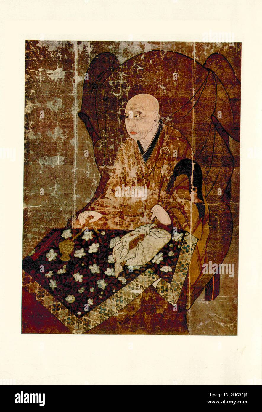 Chinesische mittelalterliche Malerei: Portrait Eines Priesters. Qing-Dynastie, China. Reproduktion von Buchillustrationen von 1912. Stockfoto