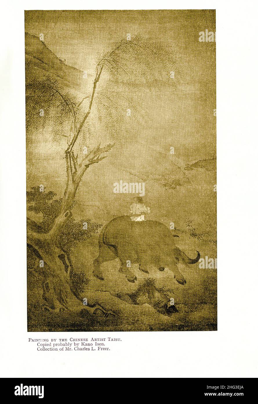 Chinesische mittelalterliche Malerei des chinesischen Künstlers Taisu. Gemälde der Nördlichen Song-Schule. Wahrscheinlich von Kano Isen kopiert. Reproduktion von Buch illus Stockfoto