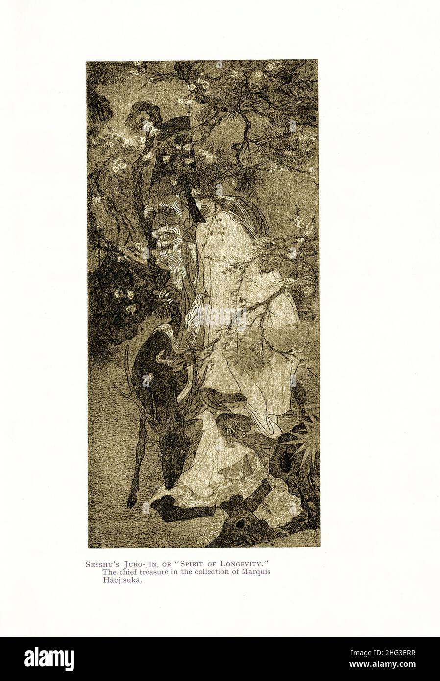 Japanische mittelalterliche Malerei: Juro-Jin, oder 'Geist der Langlebigkeit'. Von Sesshu. Reproduktion der Buchdarstellung von 1912 Sesshū Tōyō (bekannt als Oda Tōyō, U Stockfoto