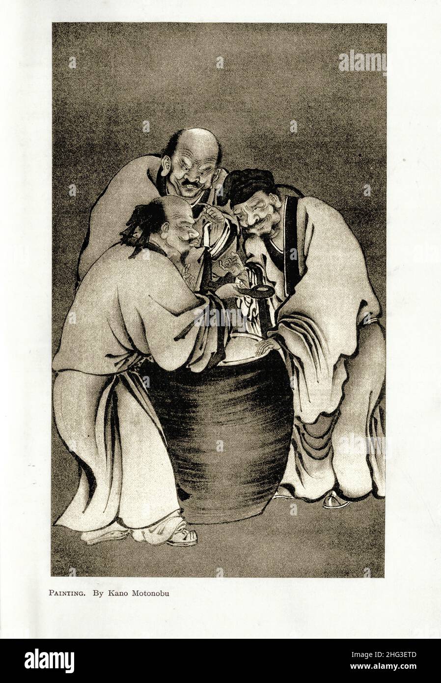 Japanische mittelalterliche Malerei von Kano Motonobu. Reproduktion der Buchillustration von 1912 Kanō Motonobu (1476–1559) war ein japanischer Maler und Kalligraph Stockfoto