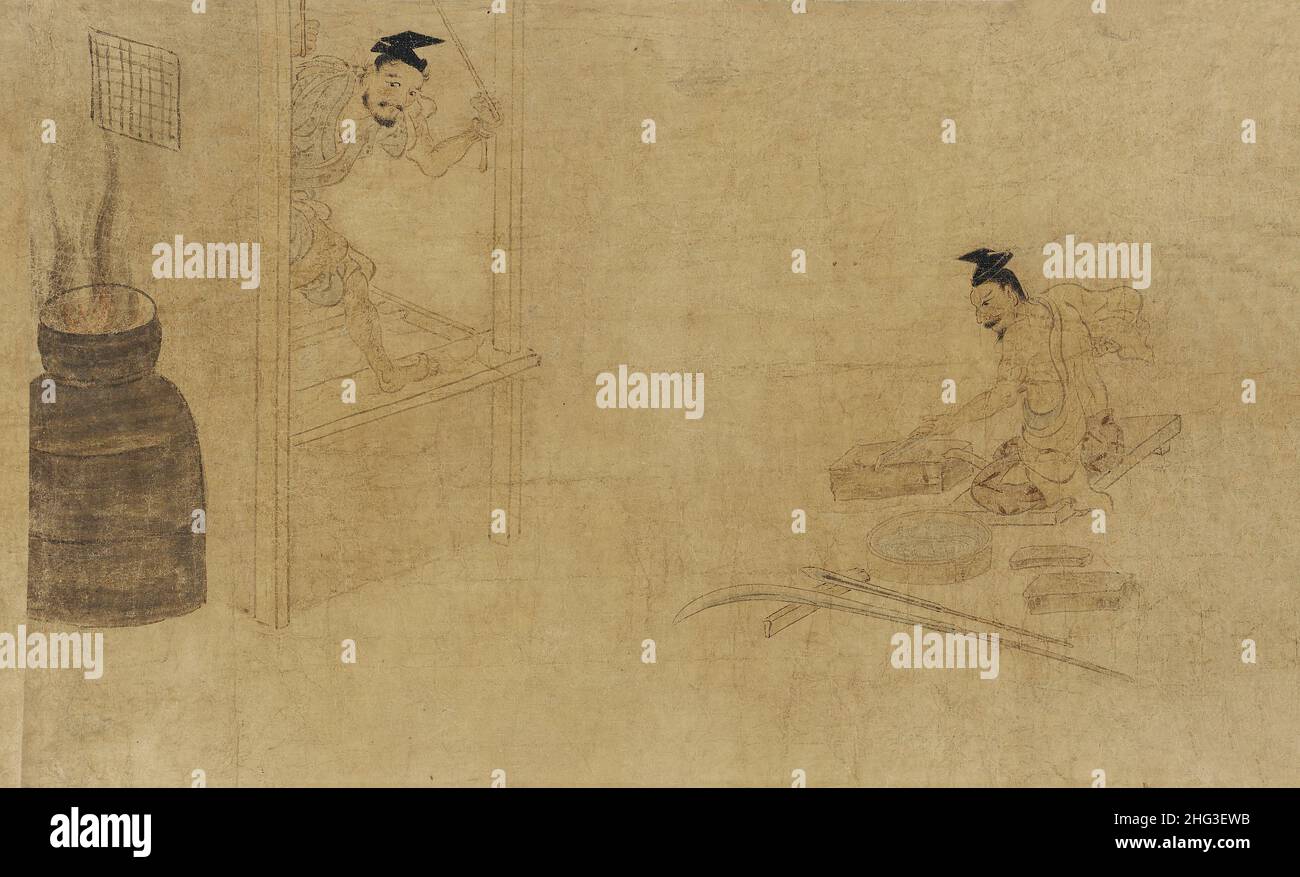 Japanische mittelalterliche Malerei: Ein Wettbewerb zum Komponieren von Gedichten unter verschiedenen Kunsthandwerkern. Nanbokucho-Periode an einem Herbstabend im Jahr 1214 ging eine Gruppe von Gläubigen Stockfoto