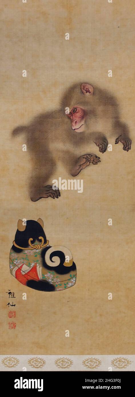Ende des 18th. Jahrhunderts japanische Malerei: Affen im Spiel. Von Mori Sosen. Mori Sosen (1747 – 1821) war ein japanischer Maler der Shijō-Schule während des E Stockfoto