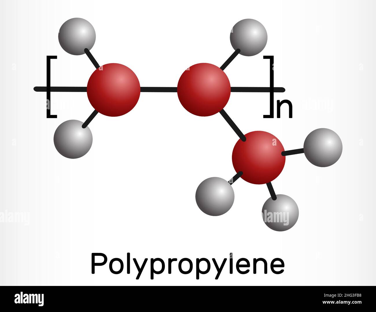 Polypropylen (PP), Polypropen-Molekül. Es ist thermoplastisches Polymer aus Propylen. Molekülmodell. Vektorgrafik Stock Vektor