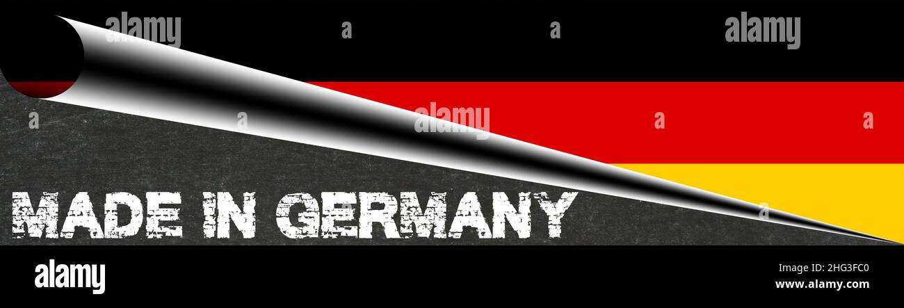 Flagge von Deutschland und Label Made in Germany Stockfoto