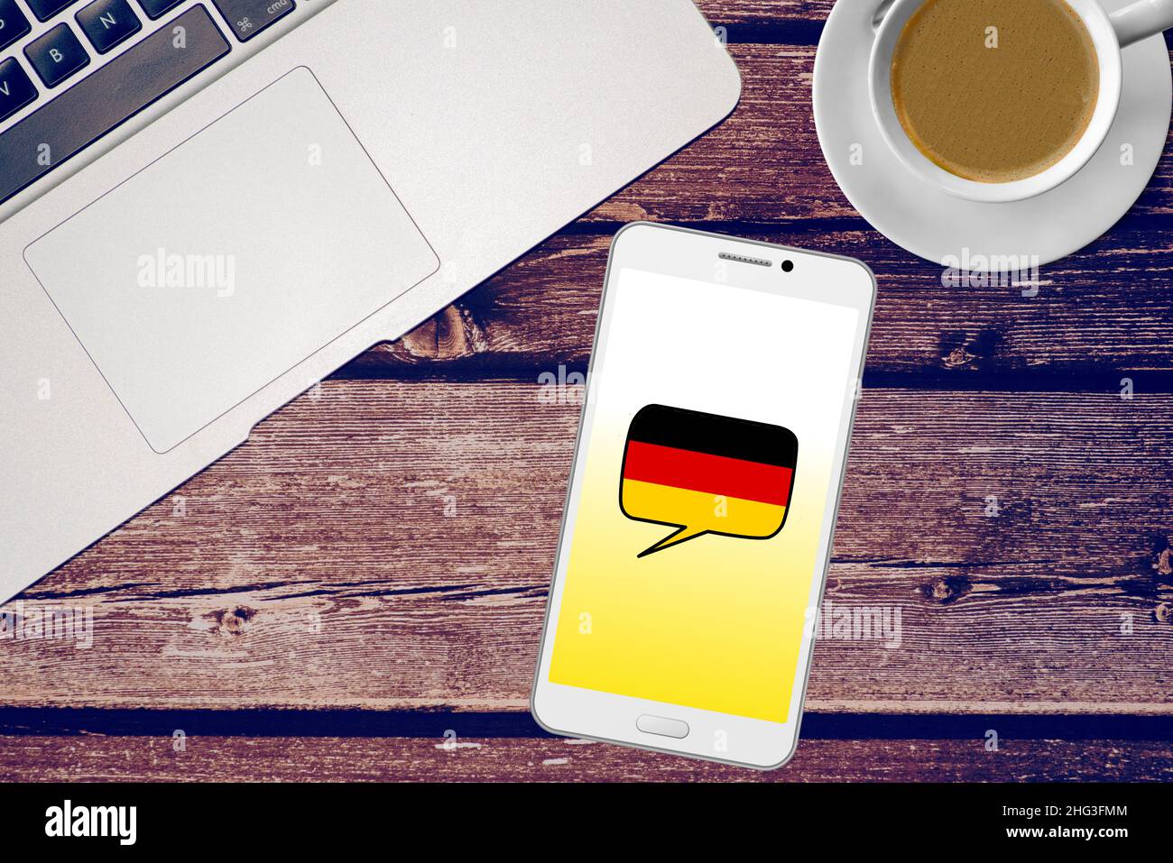 Ein Smartphone und Deutsch lernen Stockfoto