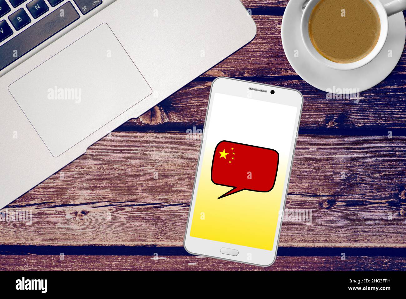 Ein Smartphone und Chinesisch lernen Stockfoto