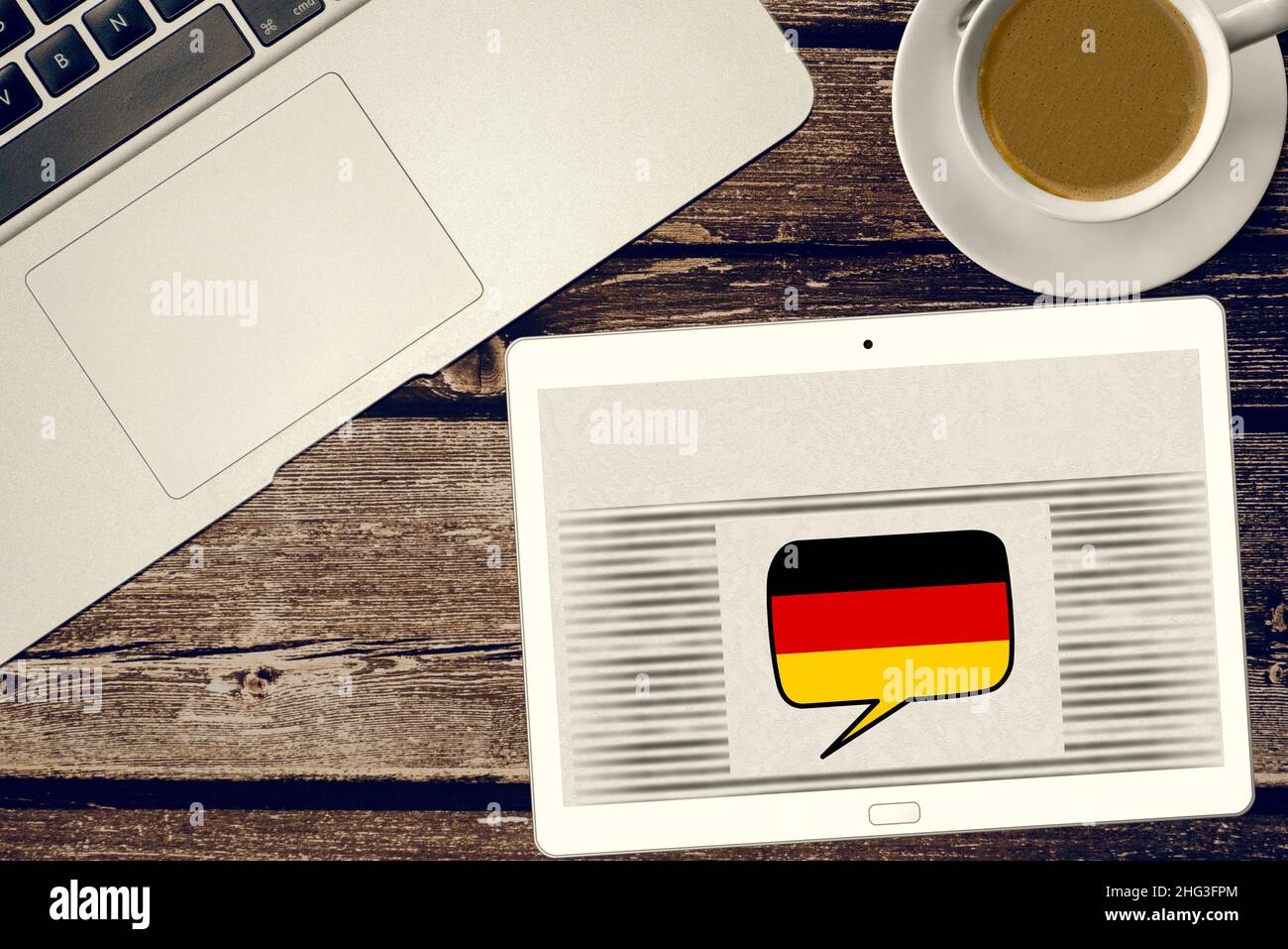 Ein Tablet-PC und Deutsch lernen Stockfoto