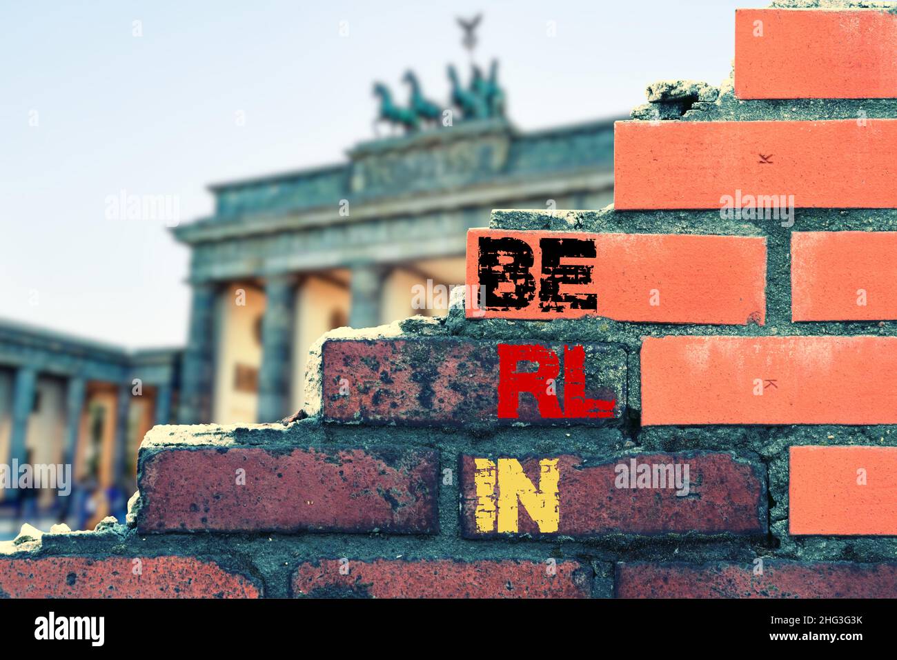 Brandenburger Tor, Mauer und Berlin Stockfoto