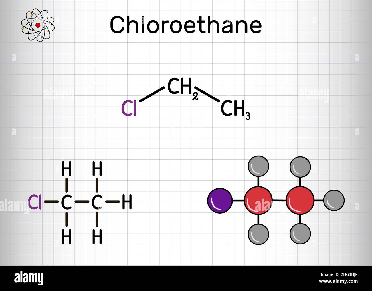 Chlorethan, Ethylchlorid, Monochlorethanmolekül. Es handelt sich um