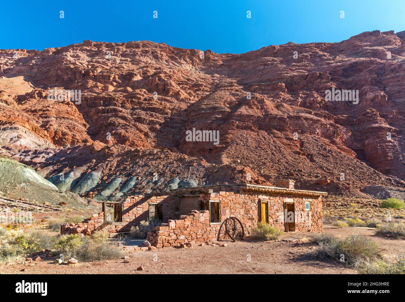 Lees Ferry Fort, 1874, Handelsposten, Lees Ferry, Glen Canyon National Recreation Area, Arizona, USA Stockfoto