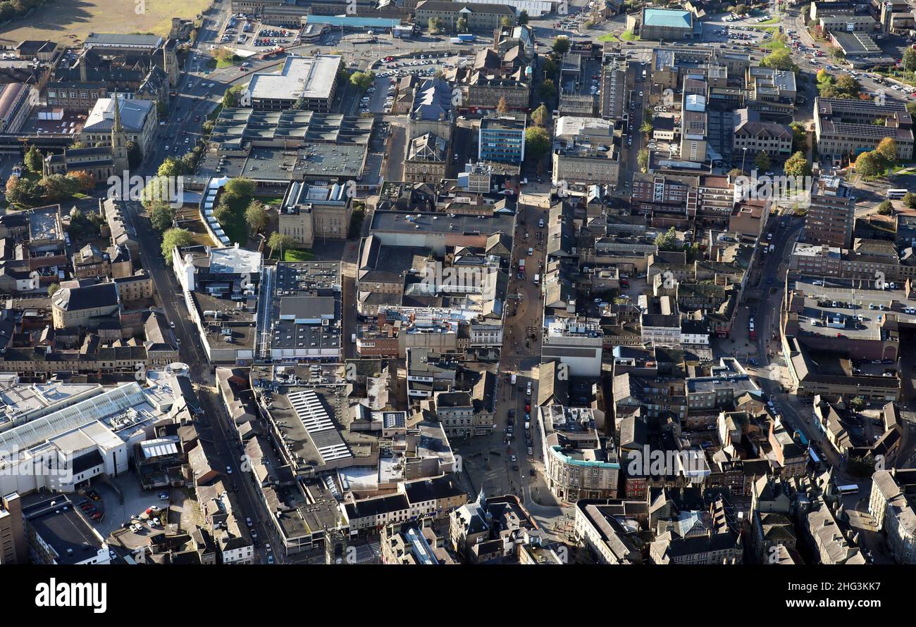 Luftaufnahme von Huddersfield Town Center, West Yorkshire Stockfoto