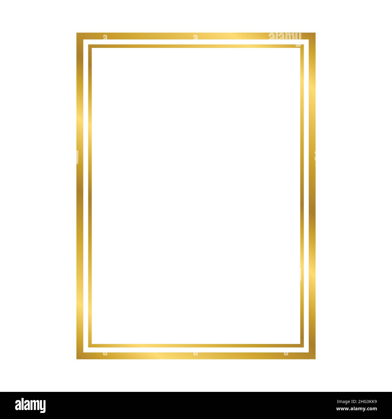 Golden glänzend glühenden Vintage Rechteck Rahmen mit Schatten isoliert auf weißem Hintergrund. Goldener realistischer quadratischer Rand. Vektorgrafik Stock Vektor