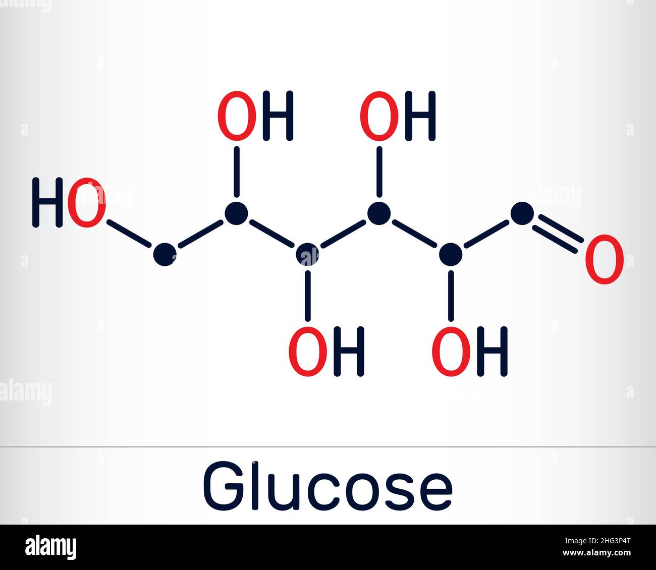 Glukose, Dextrose, D-Glukose, Glucopyranose, C6H12O6-Molekül. Es ist einfach Zucker, Monosaccharid, Unterkategorie der Kohlenhydrate. Skelettchemikalien für Stock Vektor