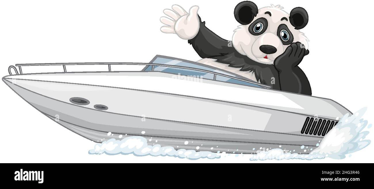 Panda auf einem Schnellboot in Cartoon-Stil Illustration Stock Vektor