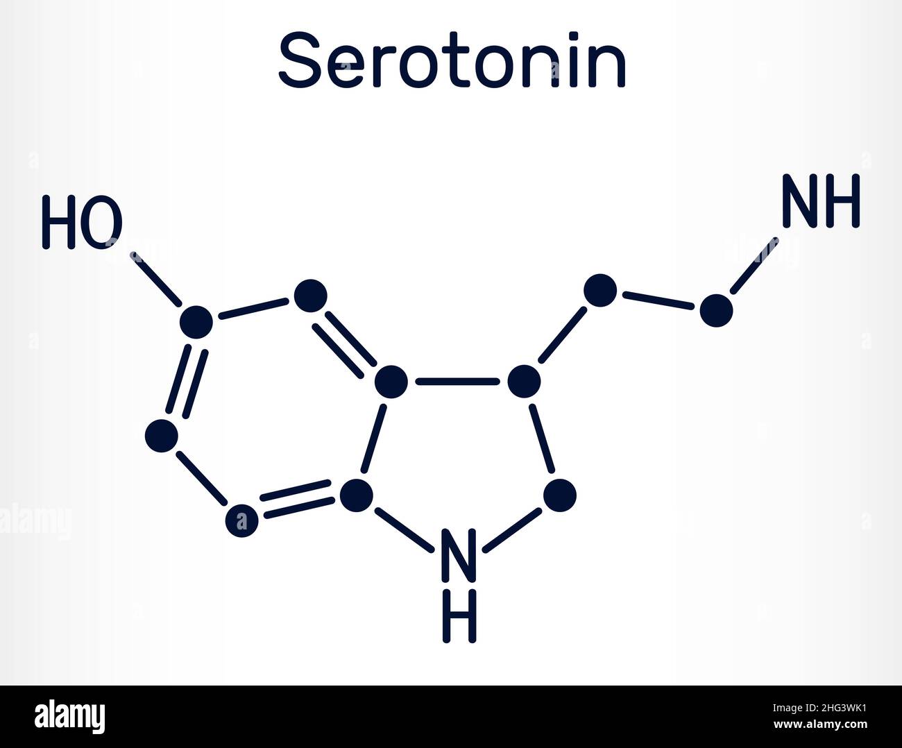 Serotonin-Molekül. Es ist Monoamin Neurotransmitter, Neuromodulator, Medikamente. Chemische Formel des Skeletts. Vektorgrafik Stock Vektor