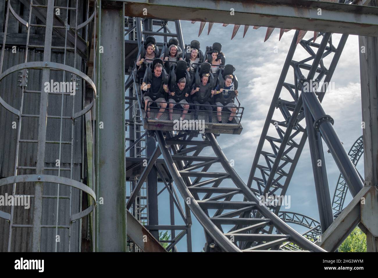 The Swarm and Saw the Ride (aus dem Film) im Thorpe Park Theme Park Amusement Park London England Stockfoto