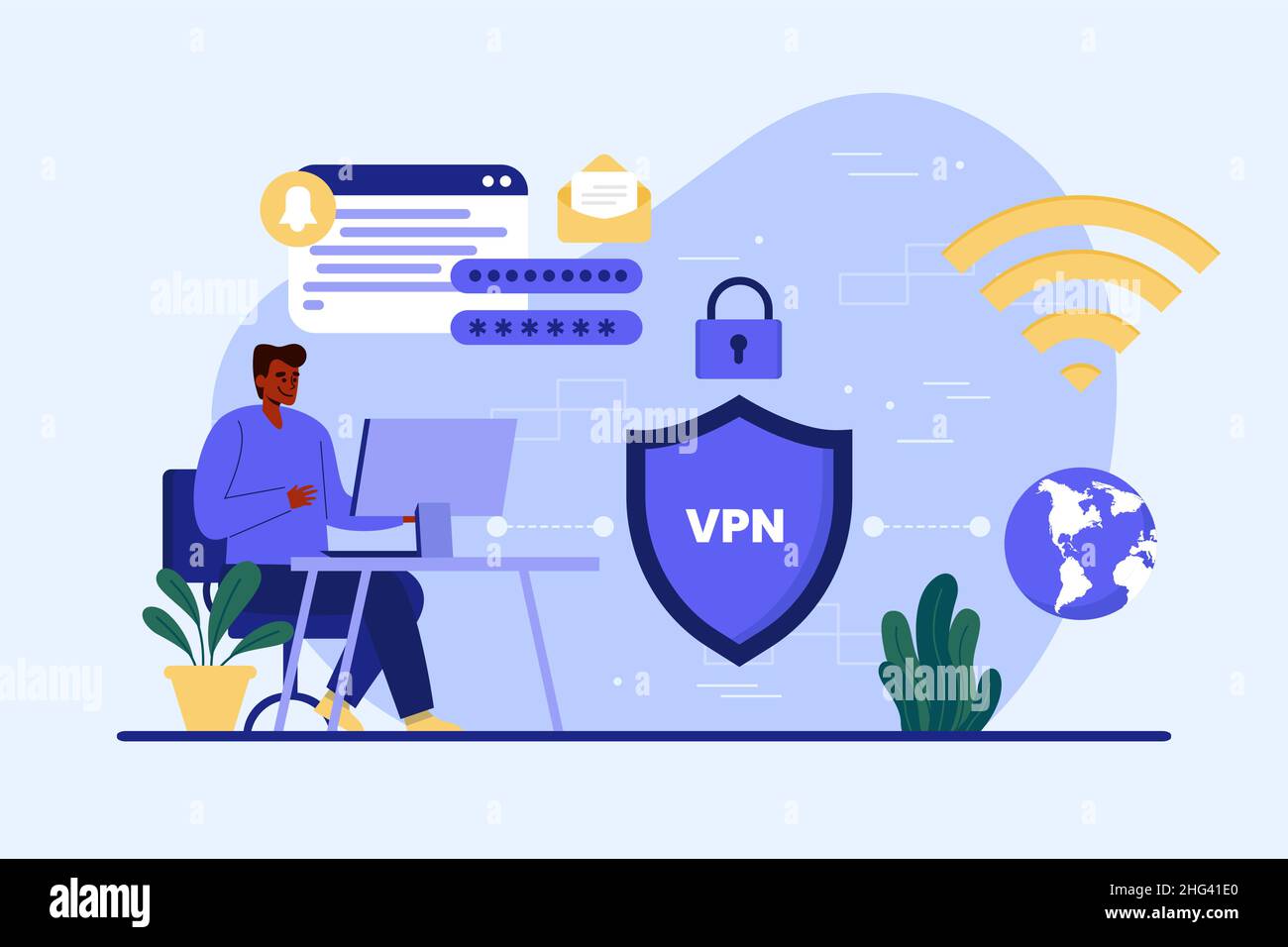 Handgezeichnetes flaches Design vpn Illustration Vektor Illustration. Stock Vektor