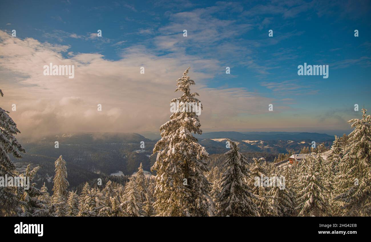 Sonnige Wintertage in den Bergen Stockfoto